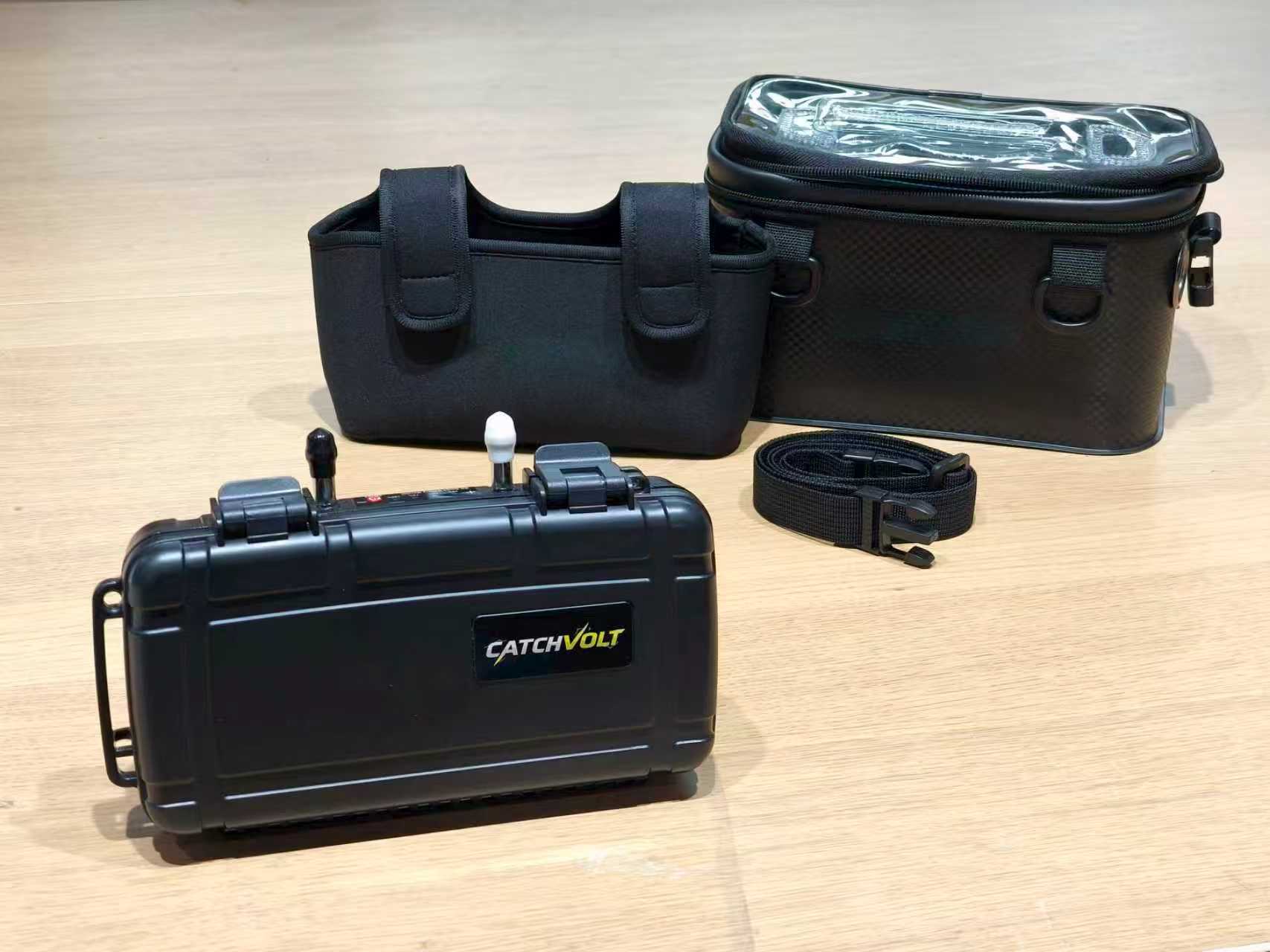 Battery presented with protective case, carrying bag, and shoulder strap